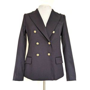 NWOT Zara Navy Double Breasted Gold Button Wool Blazer Jacket